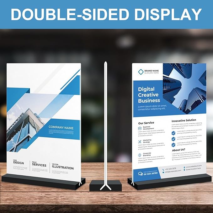 Acrylic Sign Holder 4x6, 12 Pack Clear Double Sided Menu Vertical Display Stand for Restaurants, Office, Store, Show Fair