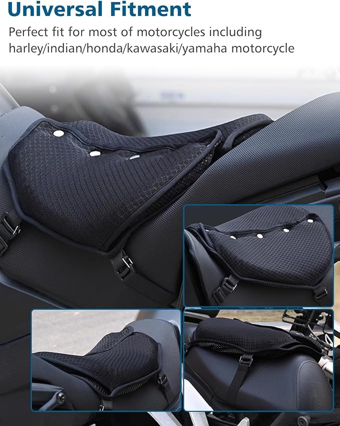 SUNPIE Motorcycle Gel Seat Pad Universal Motor Bike Seat Cover with Sun Protection Covers 3D Honeycomb Breathable Comfortable UV Resistance for Seat Height Adjustment &Vibration Reduction