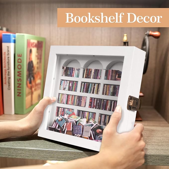Anxiety Bookshelf – Mini Books Display for Stress Relief and Fun Decor, Perfect Decorative Miniature Library for Book Lovers, Ideal for Home Decor, Office Décor, and Thoughtful Gift Giving - White