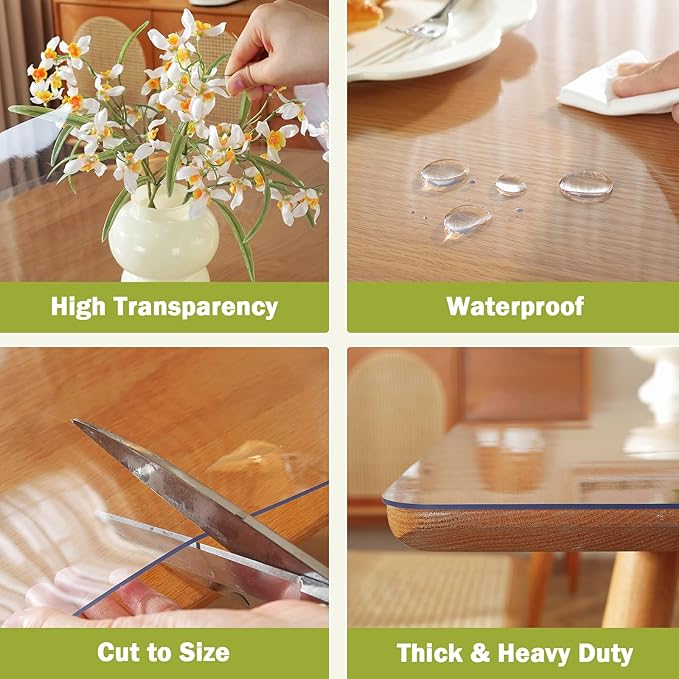 Clear Table Protector 16 x 54 Inch, 1.5mm Thick Plastic Table Cover, Waterproof PVC Clear Table Cover Protector, Desk Protector Mat, Writing Desk Pad for Desktop, Coffee & Dining Room Table