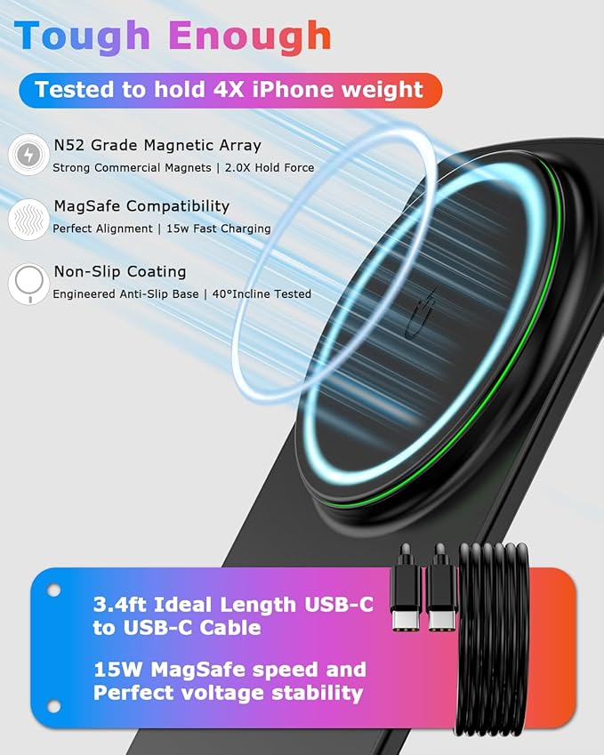 Magnetic Phone Charger Stand, Hands-Free Phone Holder, for iPhone 17-12 Samsung S26/S25 Google Pixel 10, Ideal for Office Desktop Nightstand, Qi-Certified, No Adapter (2 Pack, Onxy Black)