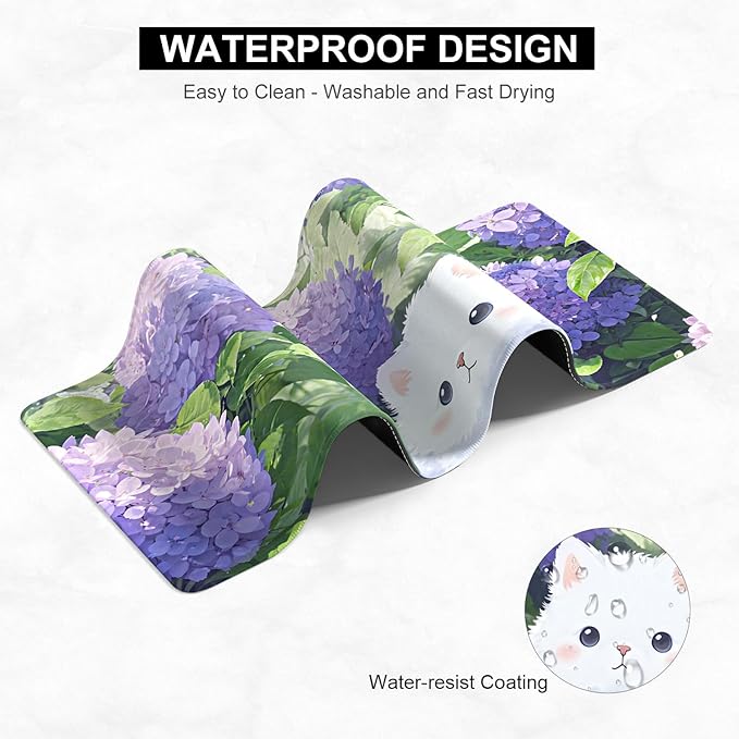 Desk Pad, 32" x 16" XXXL Extended Large Gaming Mouse Pad, Desktop Decor Desk Mat, Men Women Office Supplies and Accessories, Cute Anime Mouse Mat for Laptop & Keyboard, Purple Hydrangea Cat