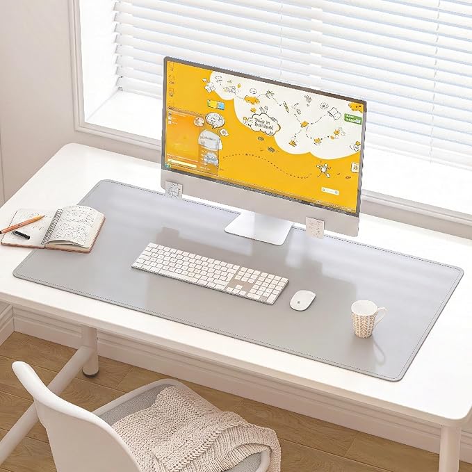 DAWNTREES Desk Mat for Desktop,PU Leather Desk Pad Protector,Non Slip, Large Mouse Pad and Keyboard Mat, Waterproof Writing Pad for Office and Home (Light Gray,35.5''x16.9'')