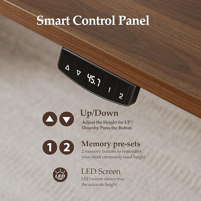 Klicelor 40 Inch Electric Standing Desk, Height Adjustable Office Desk, Sit Stand Up Computer Desk with Memory Preset, Two-Piece Desktop, Dark Walnut