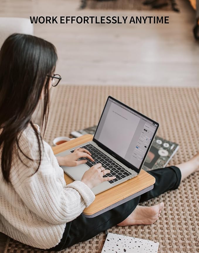 ZEAPTAC Portable Lap Laptop Desk with Pillow Cushion, Fits up to 15.6 inch Laptop, Lap Stand for Bed & Couch & Carpet, Book Tablet/Drawing Board/Computer Laptop Stand - Light Brown Wood