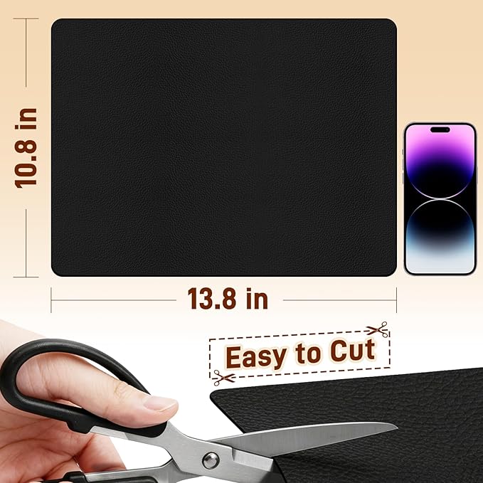Cuttable PU Leather Nightstand Mat - 13.8x10.8in, Waterproof, Heat Resistant & Non-Slip Night Stand Accessories, Bedside Table Mat, Dresser Protector Top, End Table Cover, Small Desk Mat, Black