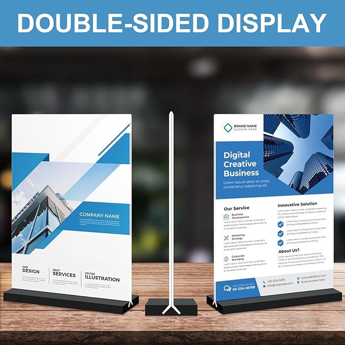 Seencool 8.5x11 Acrylic Sign Holder Vertical Double-Sided Tabletop Sign Holder with Black Base, Plastic Picture Frame Paper Holder, Clear Menu Display Stand for Office Restaurant Store Home 8 Pack