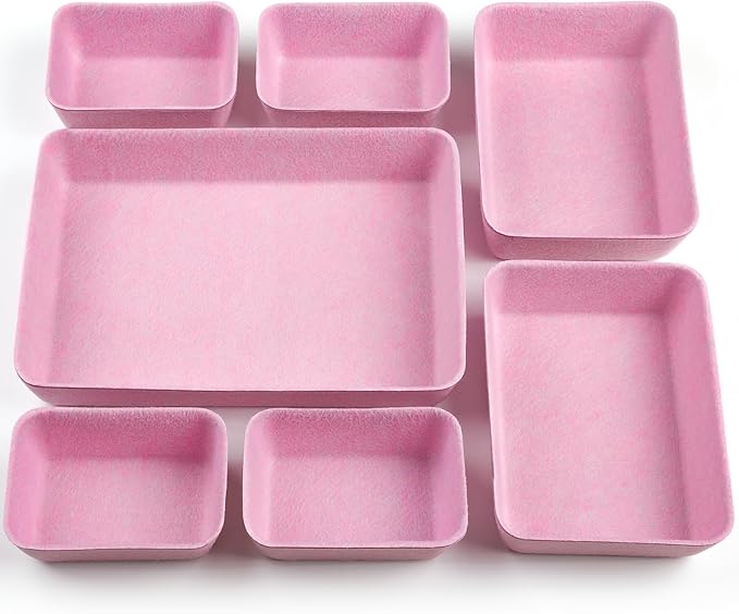 Desk Drawer Organizer,7 Pack Felt Drawer Organizer Shallow Drawer Organizers Felt Storage Bins,Desk organizer trays (Pink)