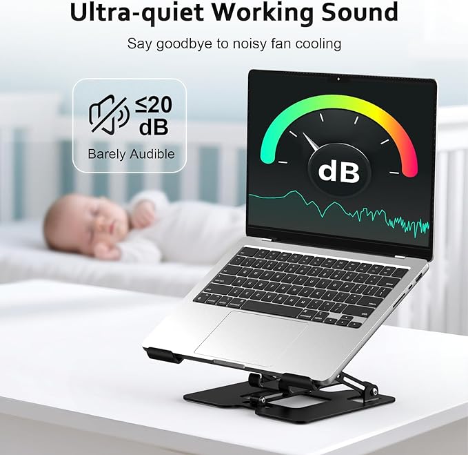 Laptop Cooling Stand with Detachable Fan,2-IN-1 Laptop Stand with Phone Holder and Silent Fans,Adjustable Height and Angle,Carbon Steel Framework,Laptop Cooling Pad for up to 16”Laptop (Black)