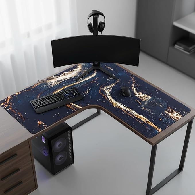 Relaxweex L Shaped Desk Mat for 90° Corner Desks, 26" x 26" Black Waterproof Mouse Pad with 18" Inner Corner, Non-Slip Rubber Desk Protector for Office & Gaming