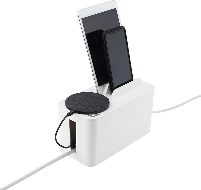 Bluelounge CableBox Mini Station White Cable and Cord Management System - Small Surge Protector Included