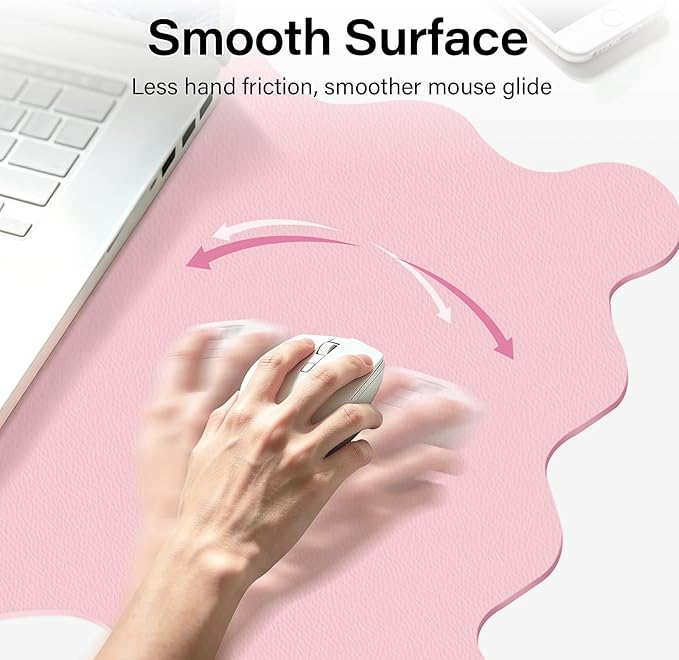 Scalloped Pink Desk Mat, 31.5" x 15.7" Waterproof Large Desk Mat, Non-Slip Computer Mouse Pad and Keyboard Mat, Pink Cute Desk Mat for Office, Work, Home, or Vanity