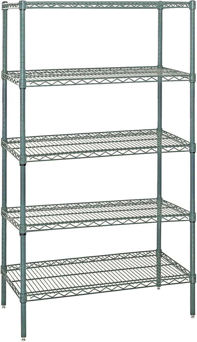 Quantum Storage Systems WR74-1242P-5 Wire Shelving Starter Kit, 42" W x 12" D x 74" H, 600 lbs Capacity, Carbon Steel, Epoxy Coated, Green, NSF
