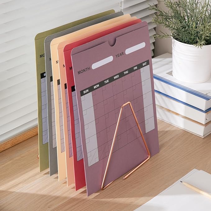 Y YOMA 18 Pack File Folder Jackets Letter Size Paper Pocket File Folder with Reinforced Straight-Cut Tab Pre-Printed Job Folders No Expansion Organizer, Morandi Colors, Vertical Calendar Design