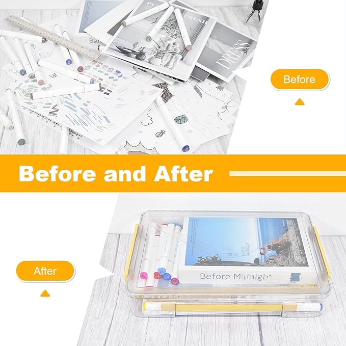 SAYEEC Clear File Storage Box Portable Project Case with Handle Plastic Storage Container with Lid Stackable Flat Storage Bin Document Magazine Protector Organizer for A4 Paper Photo Craft Scrapbook
