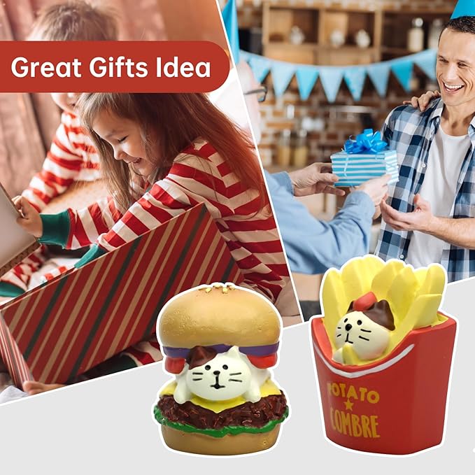 RAQWI Hamburger Fries Cat Figurines Miniature Fast Food Accessories for Office, Home Decoration Perfect for Desk Décor
