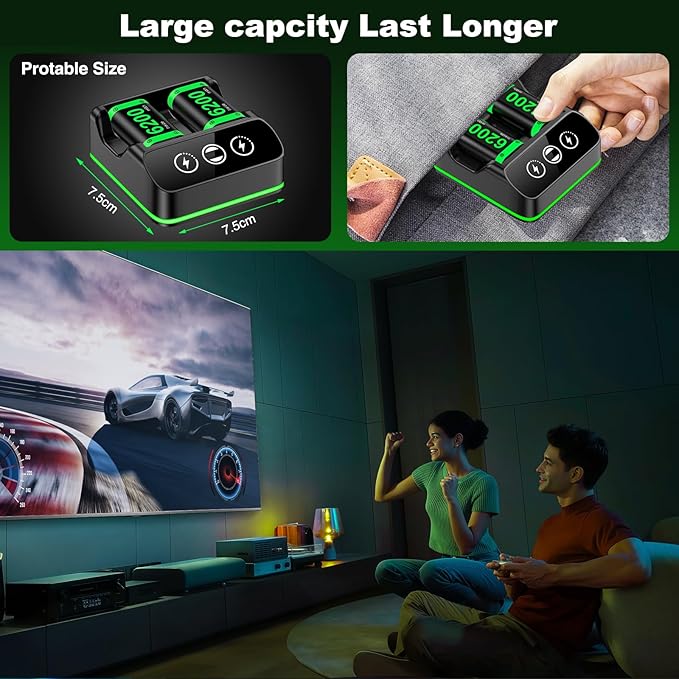Rechargeable Controller Battery Pack Charging Station,2x6200mWh Battery Pack