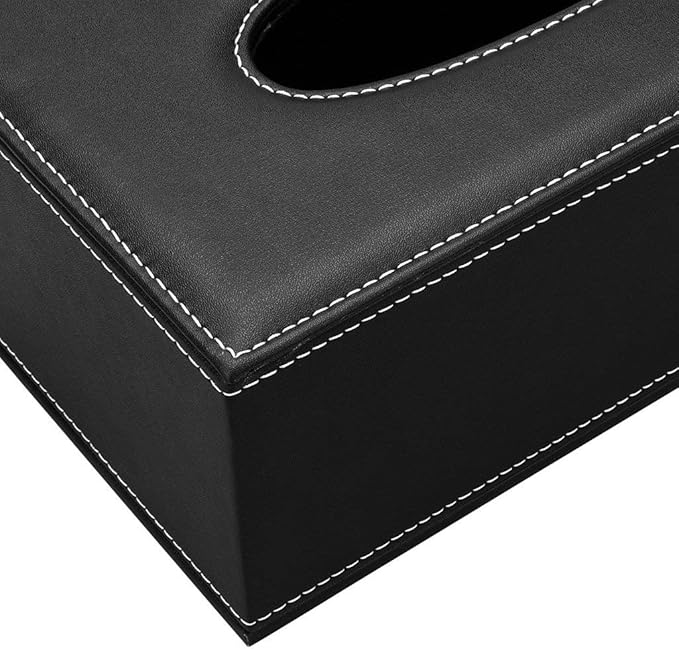 PU Leather Tissue Box Holder, Tissue Box Holder Business Black，Rectangular Napkin Holder Pumping Paper Case Dispenser for Home Office Car Automotive Decoration (9.44 * 4.72 * 3.74inch Black)