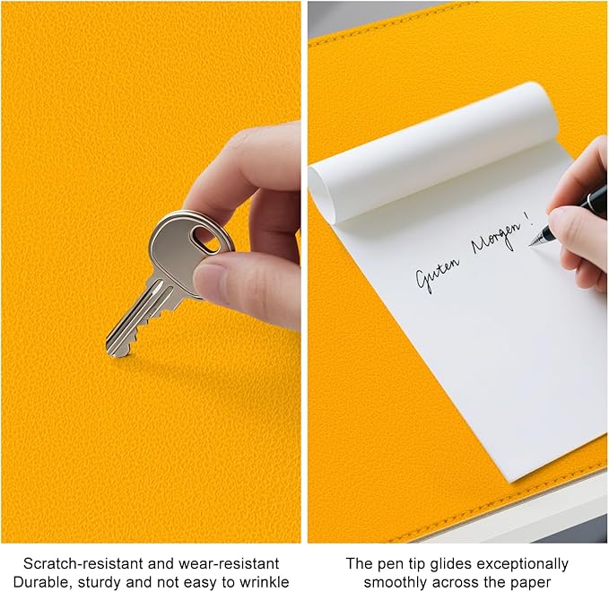 Dual Sided Leather Desk Mat - Waterproof Desk Pad - Ideal for Large Mouse Pad and Desk Mats on Top of Desks (Yellow, 33"*13")