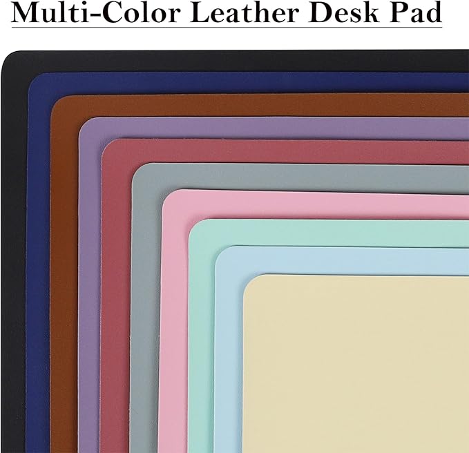 TOWWI PU Leather Desk Pad with Suede Base, Multi-Color Non-Slip Mouse Pad, 32” x 16” Waterproof Desk Writing Mat, Large Desk Blotter Protector (Dark Blue)