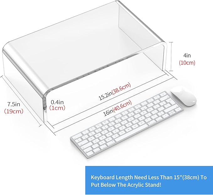 Acrylic Monitor Stand Riser 16-inch Acrylic Laptop Stand Riser PC Holder Clear Computer Monitor Stand for Desk White Laptop Stand for Desk Compatible with iMac MacBook All Notebooks