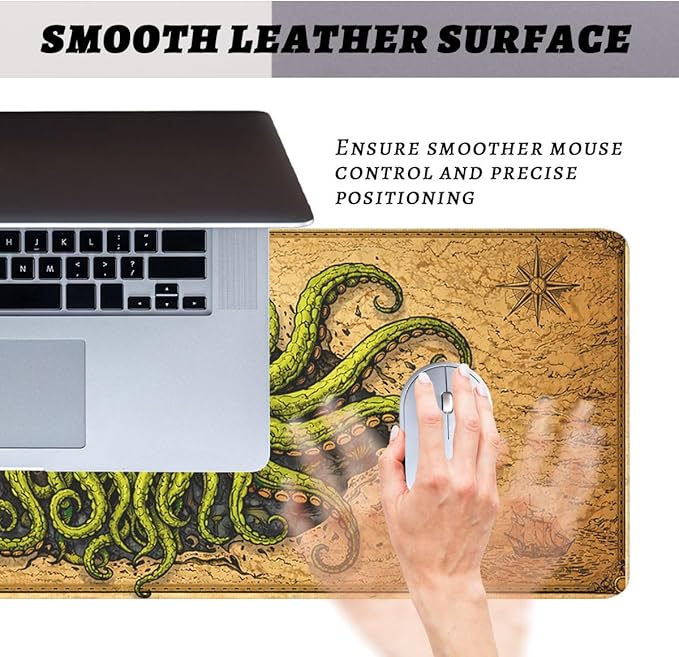 Octopus Monster Mouse Pad Cthulhu Dark Sea Pirate Fantasy Mousepad Extended Large Laptop Keyboard Non-Slip Rubber Base with Stitched Edges for Home 31.5x11.8 Inch