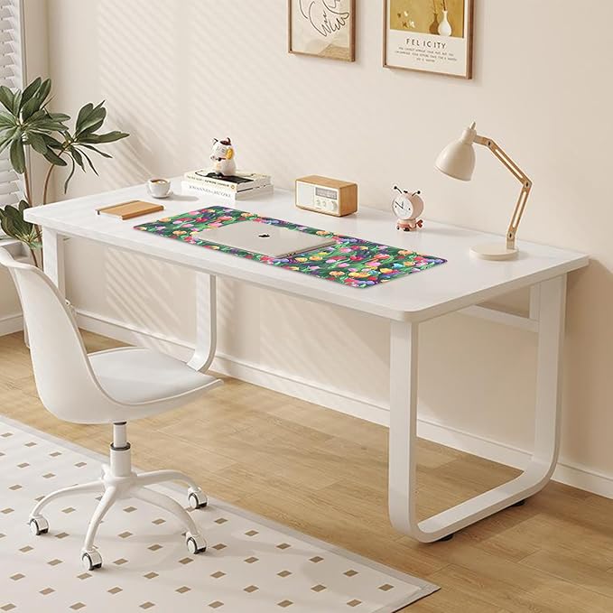 Colorful Tulip Flower Large Mouse Pad Desk Pad, 27.5x11.8in Vibrant Floral Garden Extended Desk Mat with Stitched Edges, Non-Slip Waterproof Rubber Base for Office, Computer & Laptop