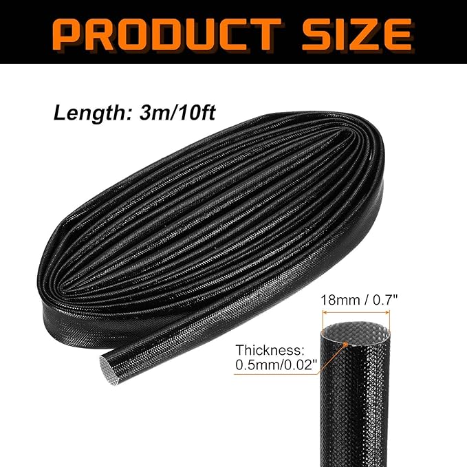 MECCANIXITY 10ft Braided Cable Sleeve, 0.7" ID 200C Heat Resistant 1500V Fiberglass Wire Insulation Cord Protector Organizer Wires Management for Motor Engine Fuel Line, Black