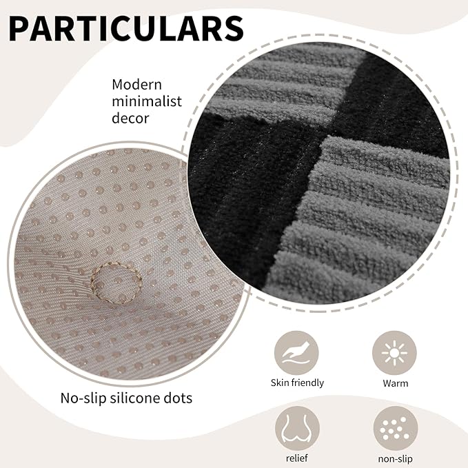 Office Stacking Chair Cushions 4 Pack, Corduroy High Density Foam Kitchen Seat Cushions with Ties, Square 17" x 17" Indoor Non-Slip Dining Chair Pads, Black+ Grey，4pcs