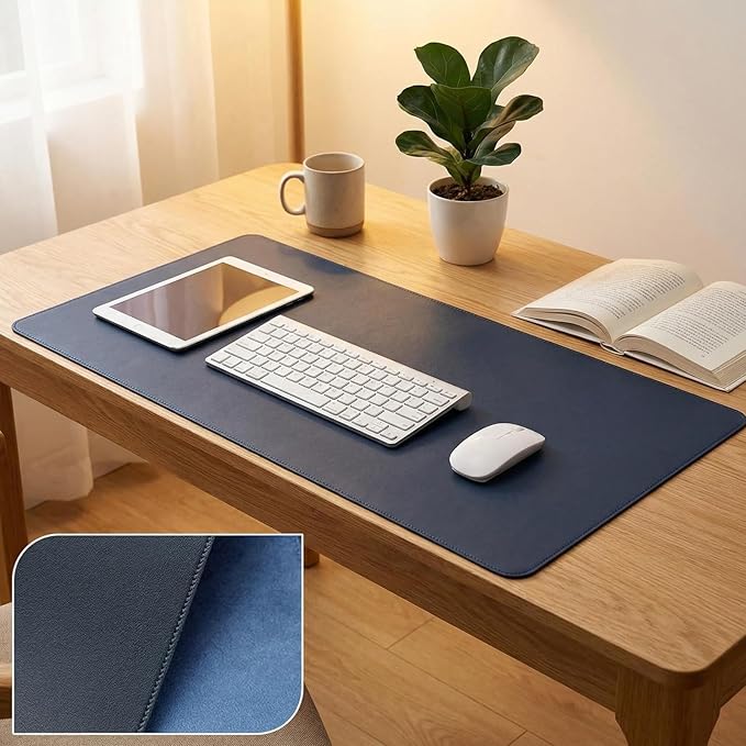Desk pad mat,Mouse Pad,Office Desk Mat, Non-Slip PU Leather Desk Blotter,Desk pad,Waterproof Keyboard mat for Office/Home/Decor (Dark Blue,18.12'' x 35.07'')