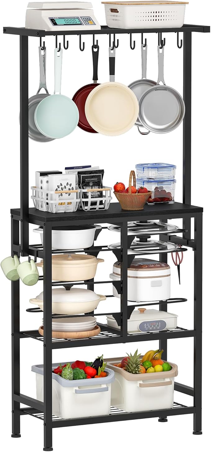 CHOEZON Pots and Pans Organizer Rack, Kitchen Bakers Rack, Multi-Tier Storage Shelf, Kitchen Island Table, Cooking Rack with Pots and Pans Storage, Black TPR60BB