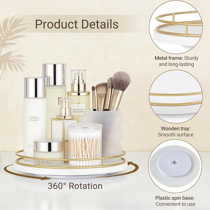 Mkono Makeup Perfume Organizer Tray, 360 Degree Rotating Lazy Susan Skincare Lotion Organizer Spinning Cosmetics Storage Display for Desk Countertop Bathroom Dresser Vanity Bedroom