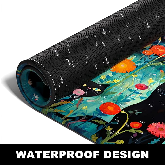 BOSOBO Large Desk Mat, XXL Gaming Mouse Mat, Full Cover Desktop 31.5 x 11.8 Inches, Black Cat GreenFolwers
