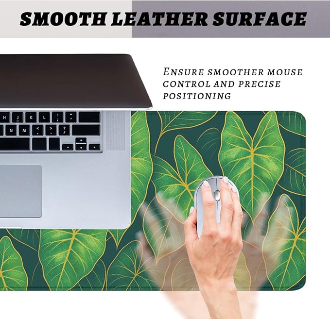 Botanical Leaves Desk Pad Mouse Pad Modern Tropical Green Large Gaming Mouse Mat with Stitched Edges,Non-Slip Waterproof Rubber Base Mous Mat 31.5"x11.8"