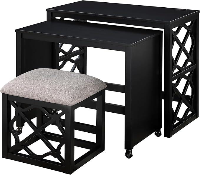 3-Piece Computer Gaming Desk Set with Rolling Desk and Stool, Home Office Corner Desks, Bedroom Craft Study Table, Adjustable Work Standing Desks for Home Office Furniture,Black