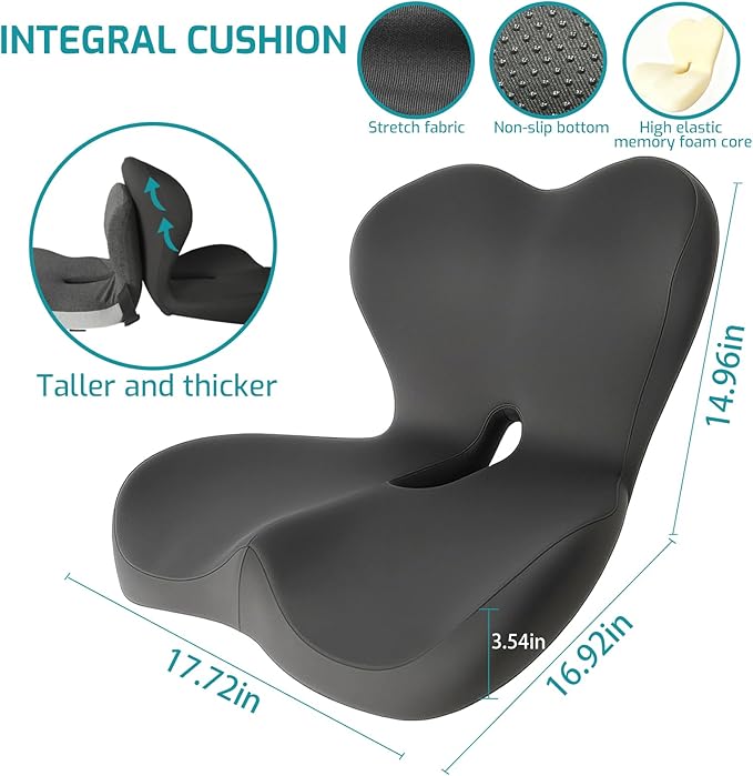 Memory Foam Seat Cushion,Office Chair Cushion with Lumbar Support for Back Pressure Relief, Car Seat Cushion with Adjustable Strap,Sciatica Pad Cushions for Car,Truck, Desk (D-Dark Grey)