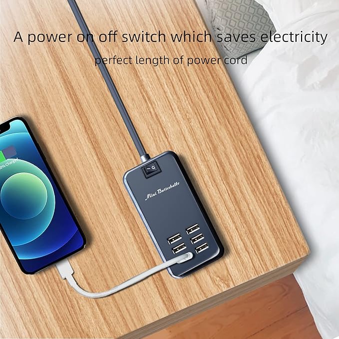 USB Charger Station, 6 Port Desktop Charging Station for Multiple Devices, Wall Power Strip with Switch