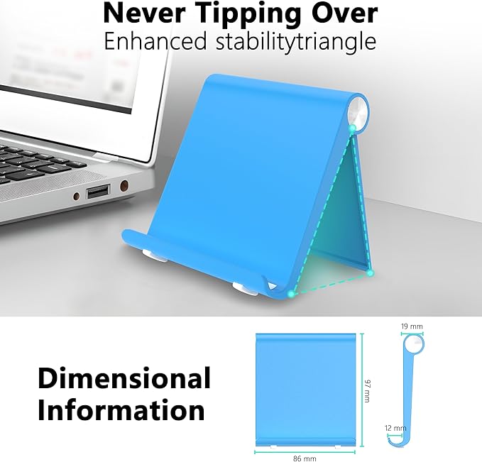 Cell Phone Foldable Stand for Desk, Portable Cell Phone Holder, Adjustable Tablet Dock, Office Desk Accessories for iPhone 17 16 15 14 13 Pro Max Air, Galaxy S25, S24, Blue&Blue