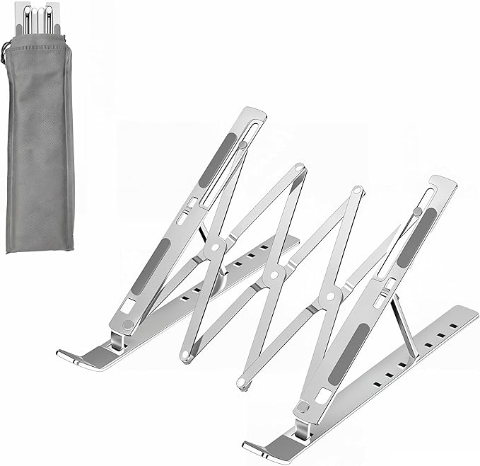 Laptop Stand for Desk, Adjustable 7-Level Aluminum Riser, Ergonomic Notebook Holder, Portable Foldable Laptop Stands Travel for 10-17” Laptops, MacBook, Notebook (Silver)