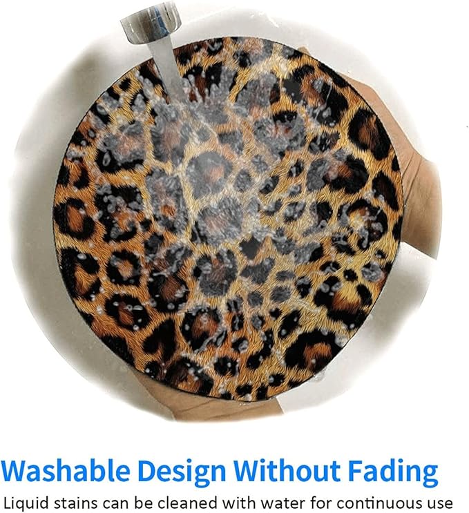 Brown Leopard Round Mouse Pad Premium Textured Mouse Mat Washable Mousepads with Extended Stitched Edges Non Slip Rubber Base Small Mousepad 7.9 X 7.9 X 0.12 Inches