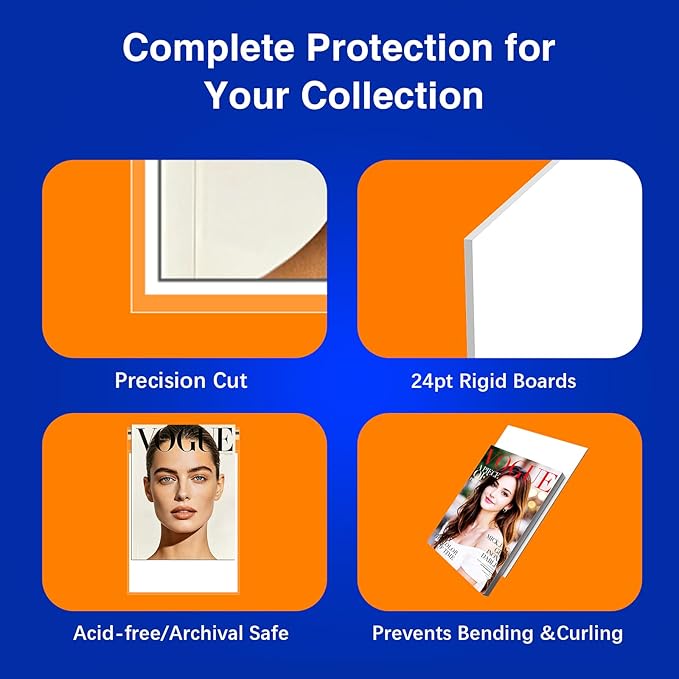 100-Count Magazine Backing Boards - 8.5" x 11" 24pt Acid-Free Boards, Comics Storage & Magazine Organizer, Precision Cut for Archival Protection & Display, Prevent Bending