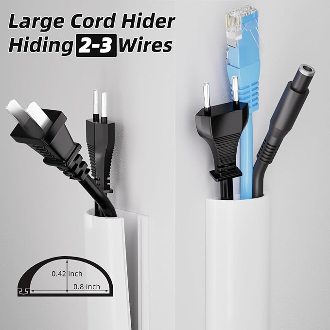 78” TV Cord Hider for Wall Mounted TV, Selfadhesive Wall Cable Hider for 2-3 Cords, Flexible Silicone White Cord Covers Wire Hiders for Cords on Wall,Babyproof Cable Concealer Racewasy Management