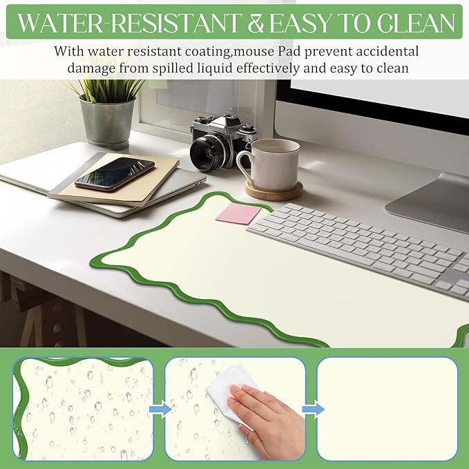 Hahafelt Scalloped Desk Mat Large Desk Pad Cute Coquette Table Mat Aesthetic Preppy Table Make up Pad Nonslip 2026 Graduation Gift with Stitching Waterproof Gaming(Green,31.5 x 15.8 Inches)