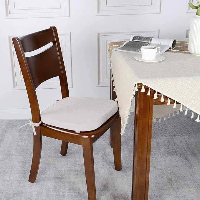 Shinnwa Kitchen Chair Cushions, Non Slip Dining Room Seat Cushions with Ties, 15 x 15.5 inches, Off White