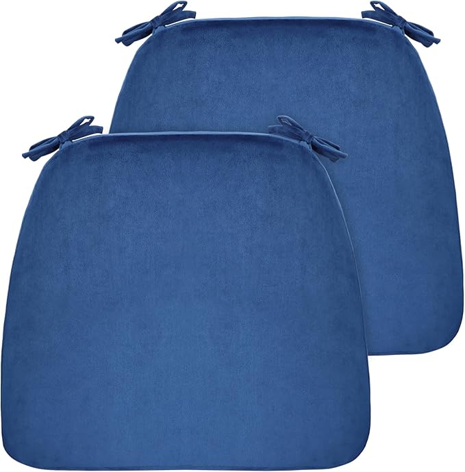 Chair Cushions Set of 2, D-Shaped Seat Cushion for Chair, Non Slip Chair Pads with Ties, 17" x 16" x 2", 40D Foam, Removable Washable Cover, Seat Cushions for Kitchen Chairs, Velure Royal