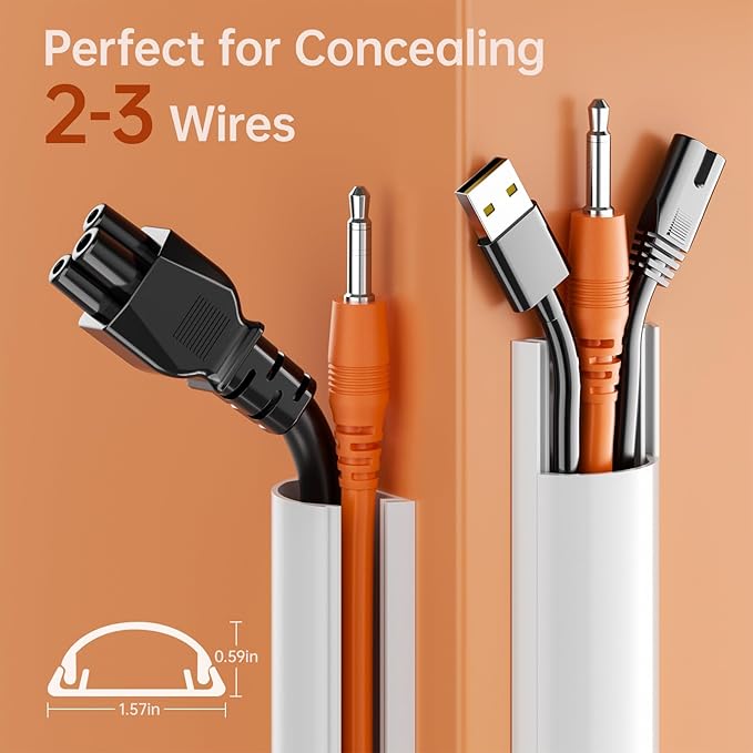 Delamu 42.5in Adhesive Cord Hider Wall, Mounted TV Cord Cover Kit, Multiple Cable Raceways for Wall Corner, Wire Cover Hiders for 2-3 Cables, 1.57" W X 0.59" H, White