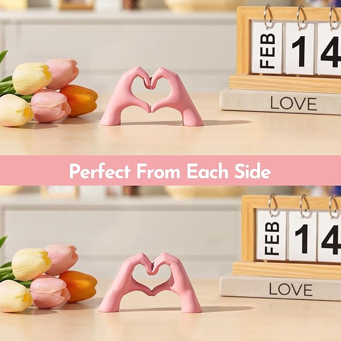 Pink Decor Living Room – Mini Small Heart Hands Sculpture – Shelf Decor Aesthetic – Cute Home Accent Table & Shelves – Love Statue - Gifts Girlfriend, Wife, Women, Teen Girls, Valentine (Pink, Mini)