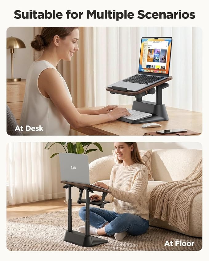 SAIJI Laptop Stand for Desk, Stable Standing Laptop Riser with Foldable Mouse Pad, Standing Computer Stand with 4 Adjustable Height Up to 20.47", Tall Stand Fit All Laptops Under 17.3"