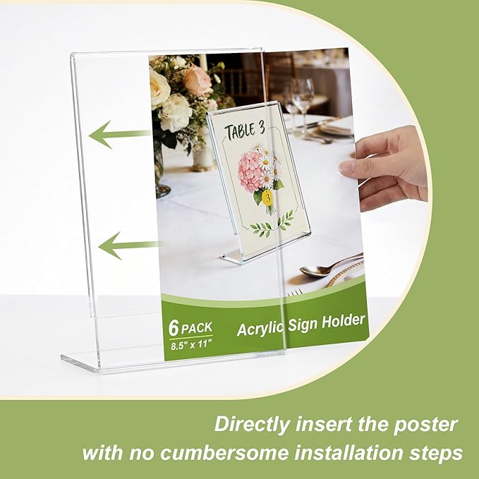 Acrylic Sign Stand Holders - 8.5 x 11 Inches Clear Plastic Table Paper Display Stand, Suit for Displaying Posters, Picture, Flyers, Menu - 18 Pack