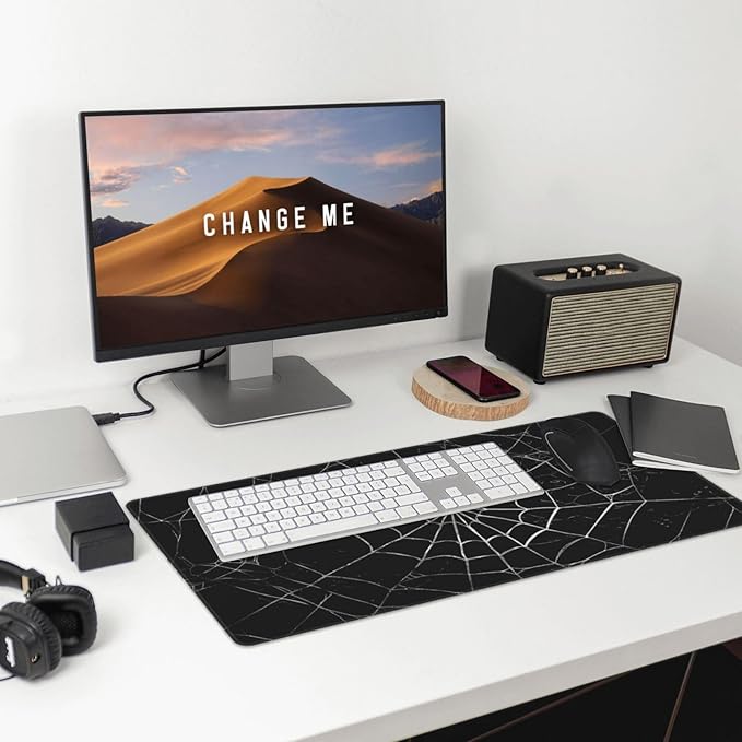 Black Spider Web Large Mouse Pad & Desk Mat Extended Mousepad with Stitched Edges Non-Slip Rubber Base Laptop Computer Keyboard Pad for Gaming, Office & Home Decor, XXL - 29.5" X 15.8"